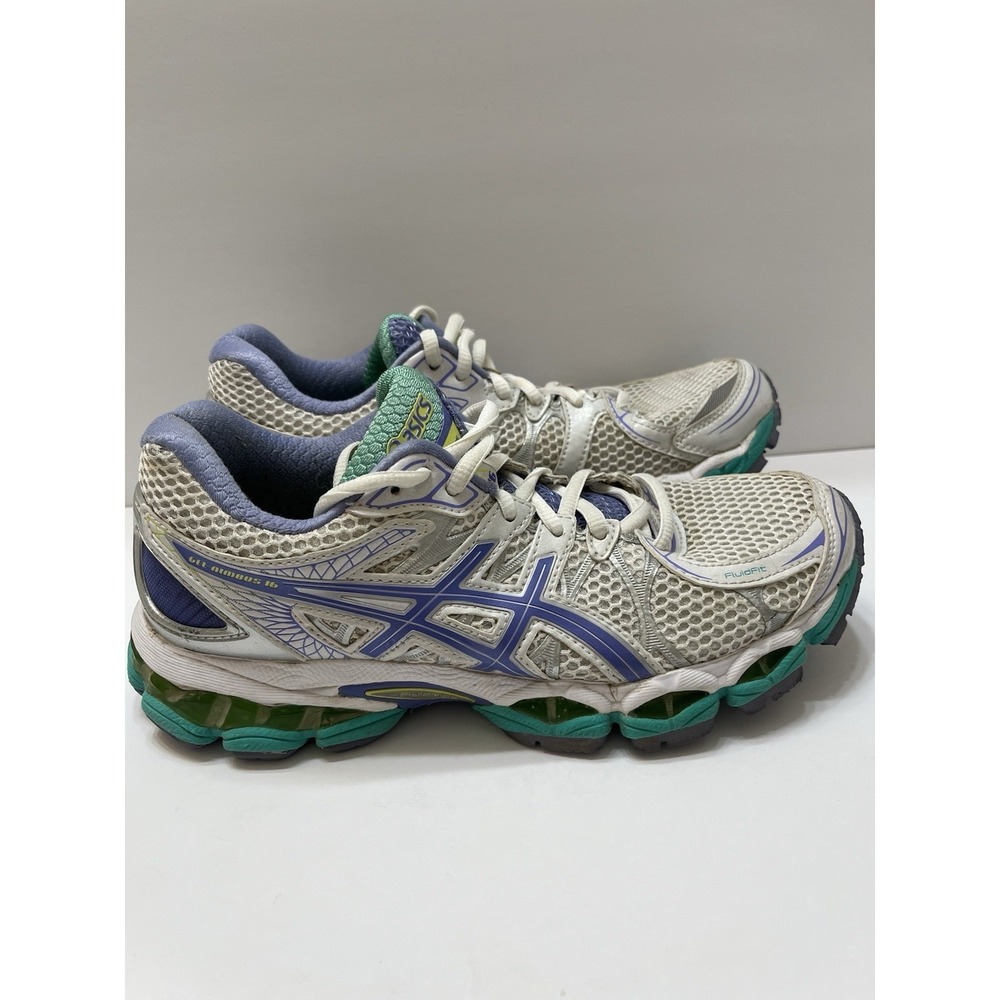 Asics Gel-Nimbus 16 Running Shoe Women's 7.5 White Periwinkle Mint Lace-Up